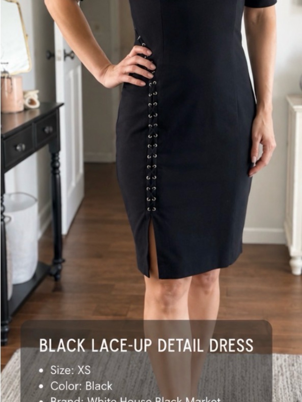 White House Black Market Black Lace-Up Sheath Midi Dress